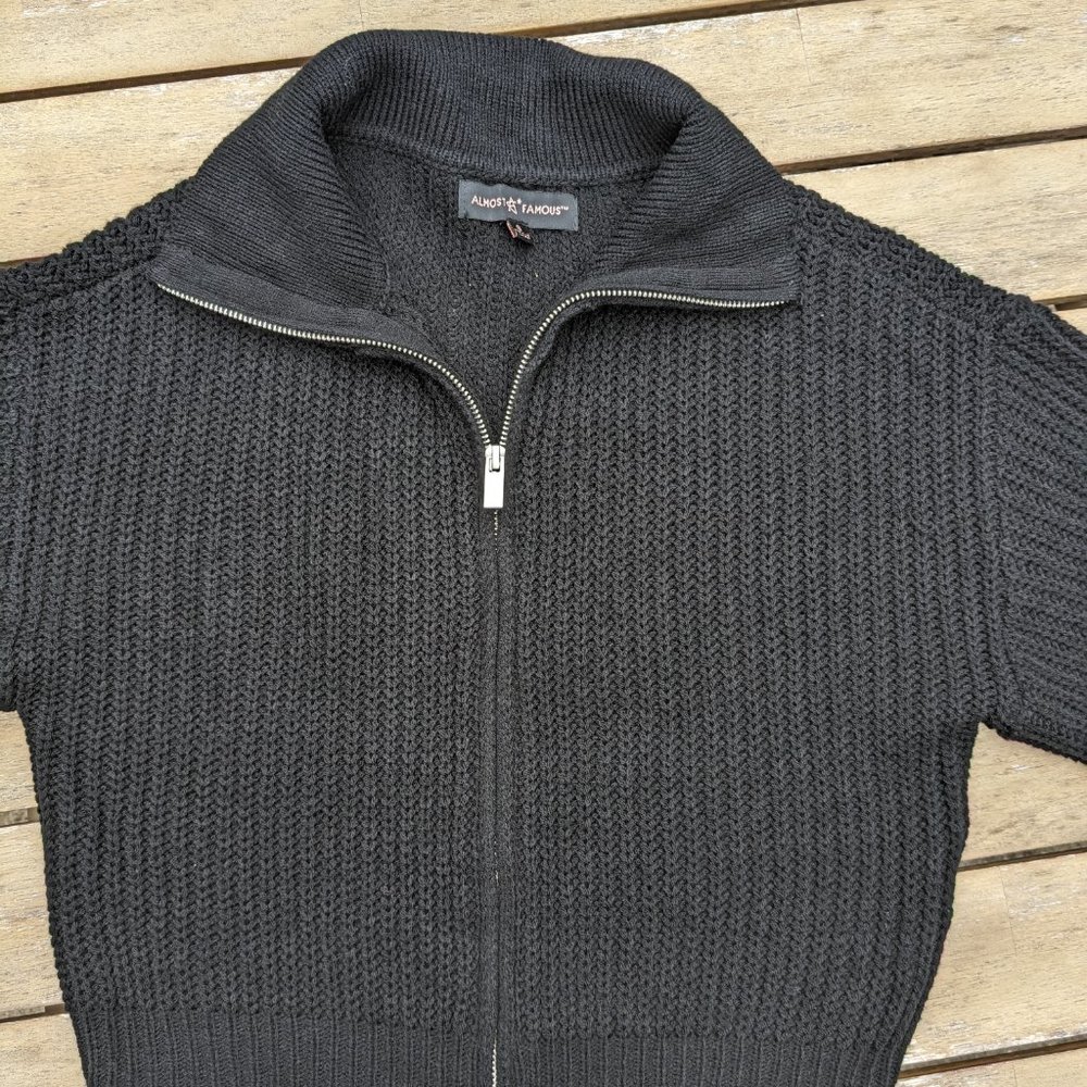 Cropped Full-Zip Collared Sweater